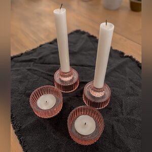 Antique Rose Pink Glass Candle Holders From Estimated 1930s - Set of 4